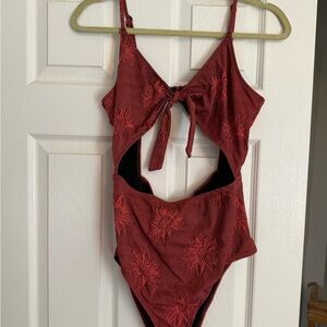 Floral One Piece Cut Out High Waisted Swimsuit